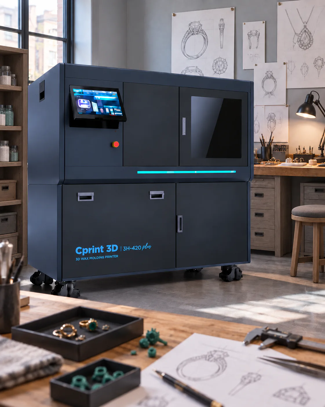 Cprint 3H-420 Plus industrial wax 3D printer — in a jewelry workshop