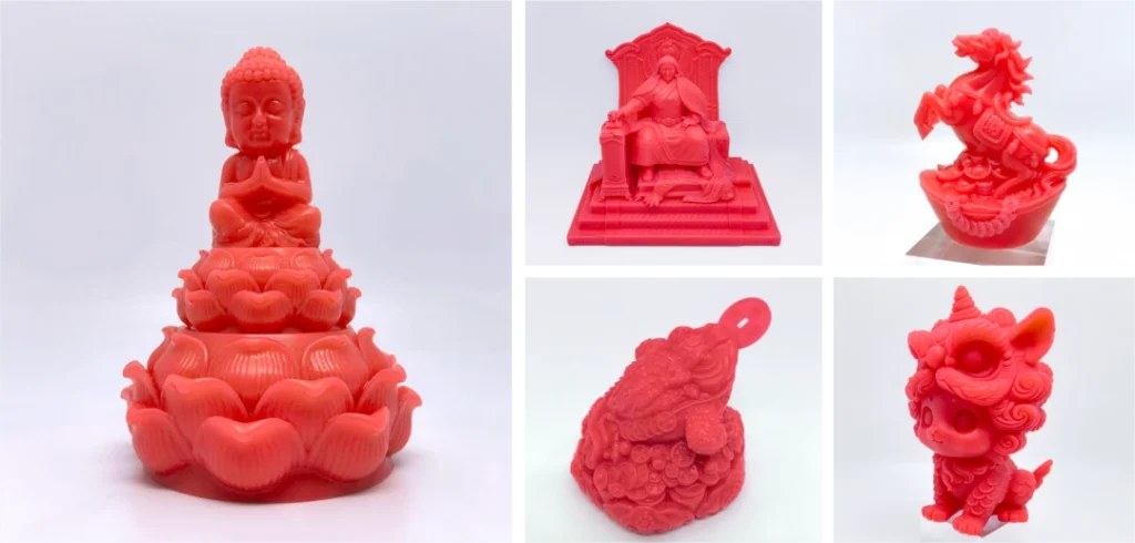 佛像、人物与瑞兽造型的红色3D打印文创蜡模样品