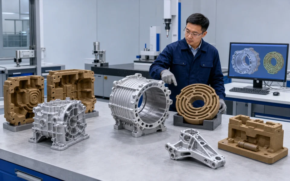 Automotive powertrain, thermal-management and structural castings made with printed sand molds