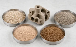 Silica, ceramic, spherical refractory and natural sand samples with different grain shapes