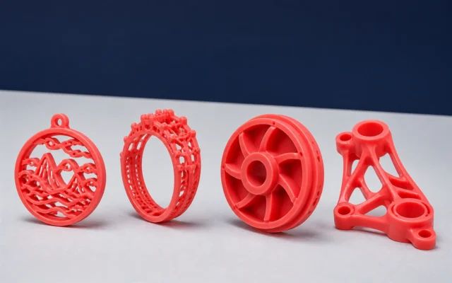 Red 3D-printed wax patterns for cultural products, jewelry, industrial casting and custom work